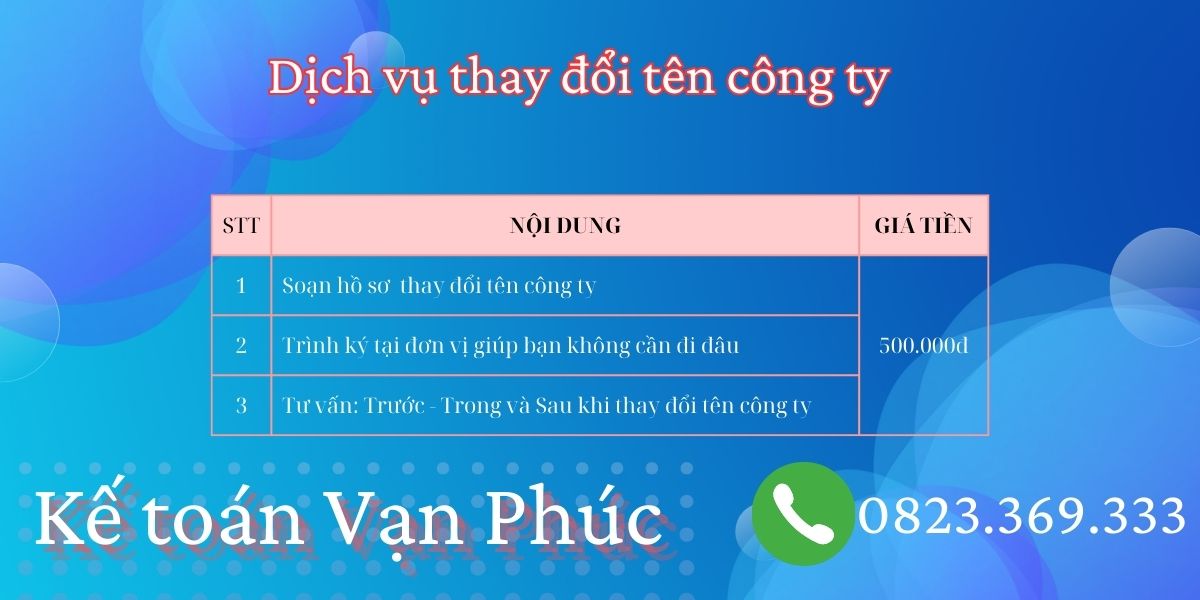Dịch vụ thay đổi tên công ty tại Vĩnh Long của kế toán Vạn Phúc