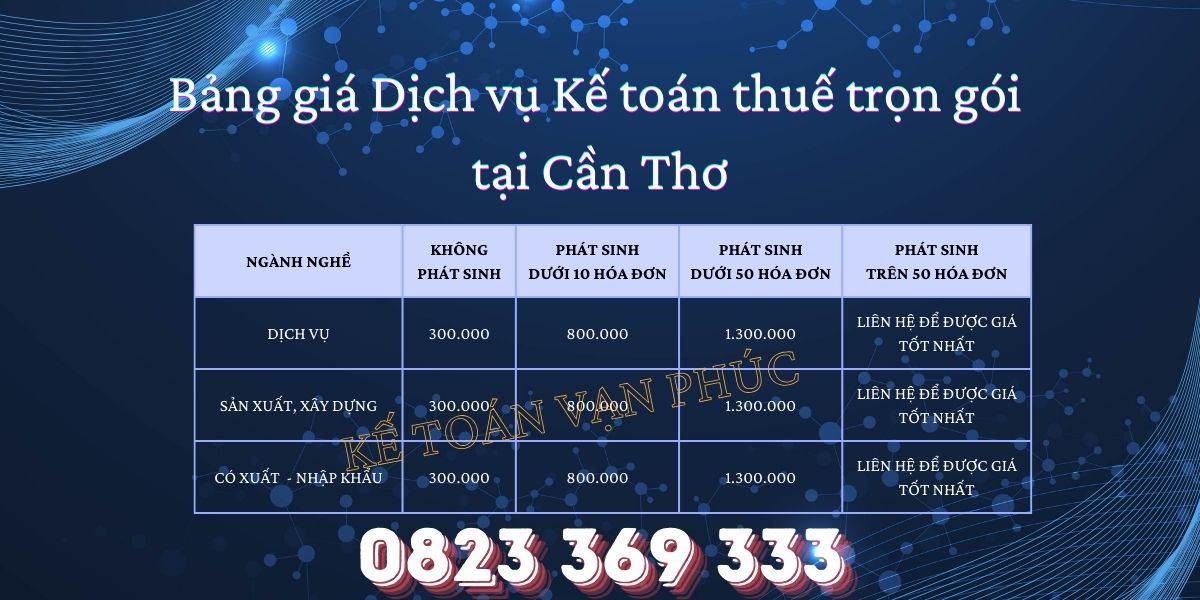 Bảng giá Dịch vụ Kế toán thuế trọn gói tại Cần Thơ CỦA KẾ TOÁN VẠN PHÚC