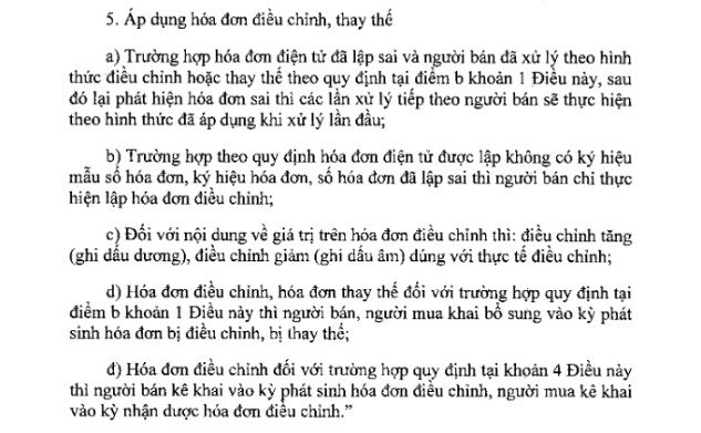 Công văn hướng dẫn kê khai hóa đơn thay thế