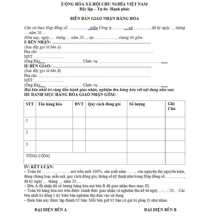 Tải mẫu biên bản bàn giao hàng hóa file Word đơn giản - kế toán Vạn Phúc