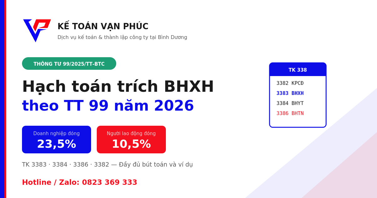 Hạch toán trích bhxh - KPCĐ theo TT 99 năm 2026- Kế toán Vạn Phúc