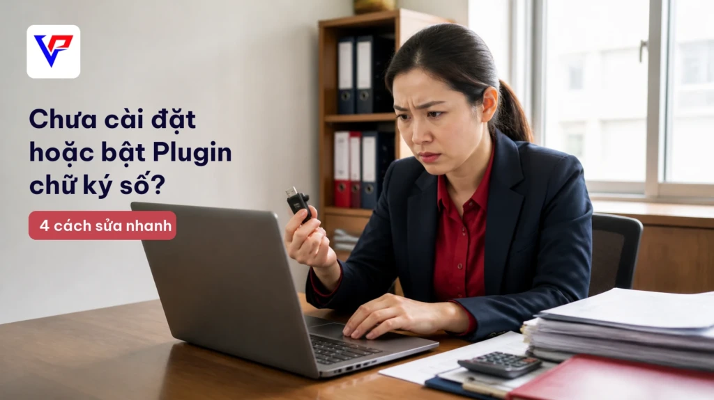 Người làm kế toán cầm USB ký số khi máy báo chưa cài đặt hoặc bật plugin chữ ký số